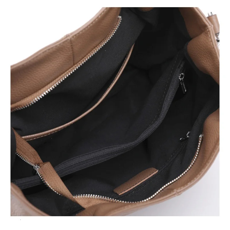 New Autumn Natural Soft Cow Leather Women's Handbag All-Match Mid Age Ladies Shoulder Bag Large Casual Cowskin Tote For Mom Zipper Style Genuine 