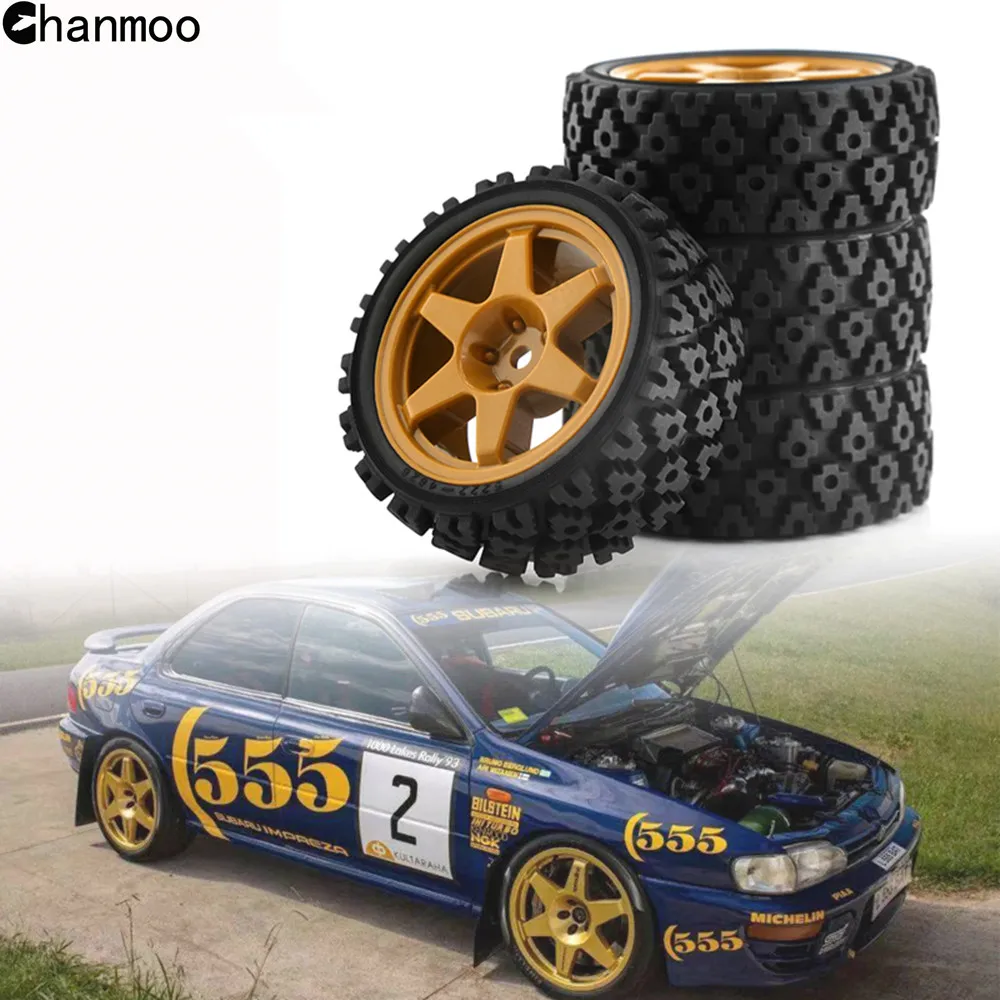 Chanmoo 1/10 RC Racing Car Wheels Rally Tyre & On Road Tires 12mm Hex for Tamiya XV01 XV02 TA06 TT01 TT02 PTG2 144001 A959 HPI
