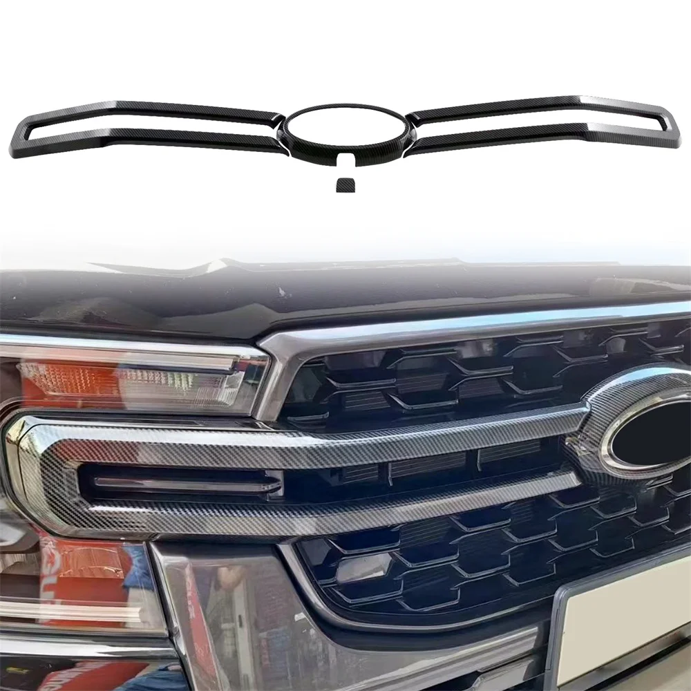 for Ford Ranger WILDTACK, XTL ,XL, XLS 2023 2024 Car Exterior Front Center Grill Grille Strip Molding Trim ABS Plastic 4pcs