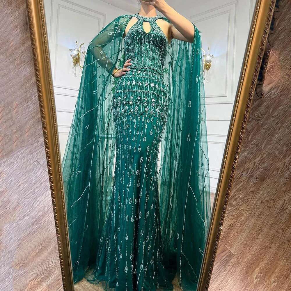Serene Hill Mermaid Cape Beaded Evening Dresses Gowns For Arabic Party LA Customized