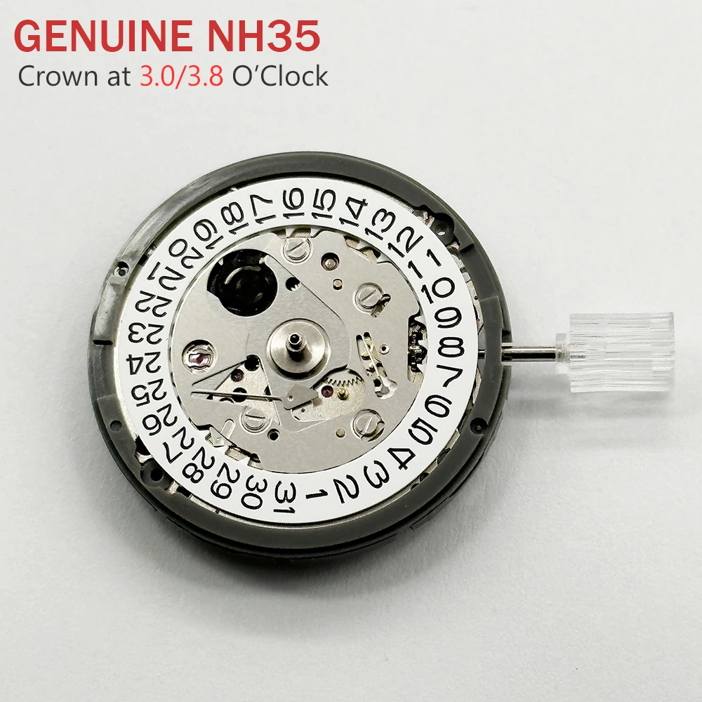 Japan Genuine NH35 Movement Crown at 3.0/3.8 O'clock White/Black Datewheel 24 Jewels High Accuracy Mod Replace Mechanism NH35A