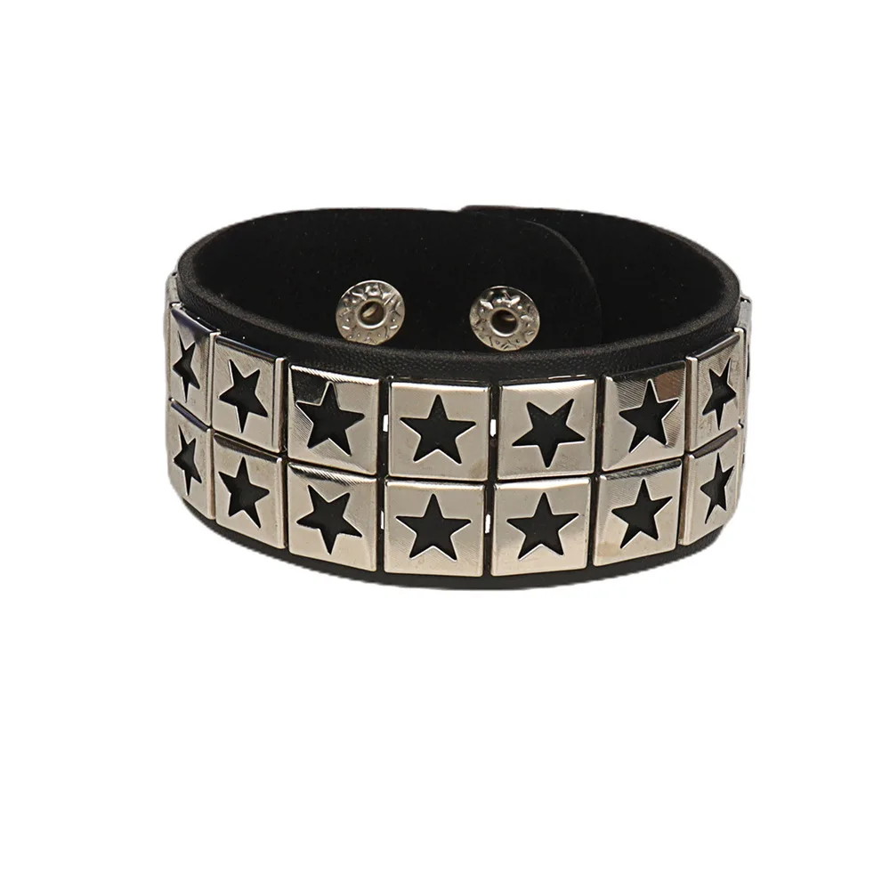 Leather DIEZI Punk PU Goth Wrap Bracelet Women Men Vintage Haruku Star Skull Rivet Chain Bracelet ddmysmile Bangles Halloween Jewelry Smile