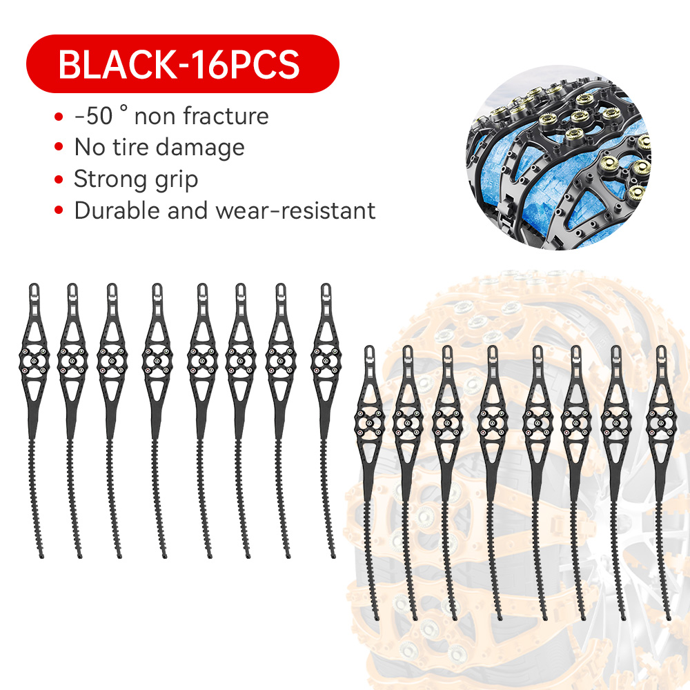 For16/8Pcs Car Width Of 165-235mm Fish bone type Universal Anti-skid Chain Strip Tie Emergency For Winter Outdoor Snow Tire