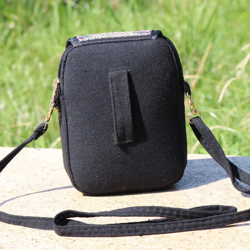 Style 1Pc Embroidered National Cloth Bag Waist Bag Oblique Span Shoulder Coin Mini Wallet Carry Vertical ddmysmile Square Smile