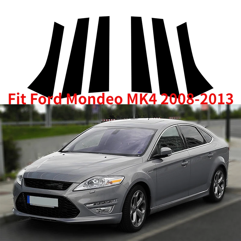 Glossy Pillar 6Pcs Black Posts ddmysmile Window Door Trims Sticker Cover Kits Auto Fit Ford Eo 4 2008-2013 5/ V 2014-2022 Smile 5/