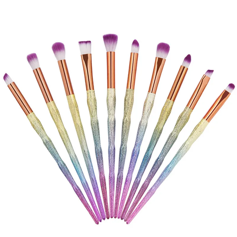 Eye Makeup Professional 10pcs/Set Brushes Set Rainbow EyeShadow Eyebrow Line Concealer Power Cosmetic Beauty Brush Tool Kit smile