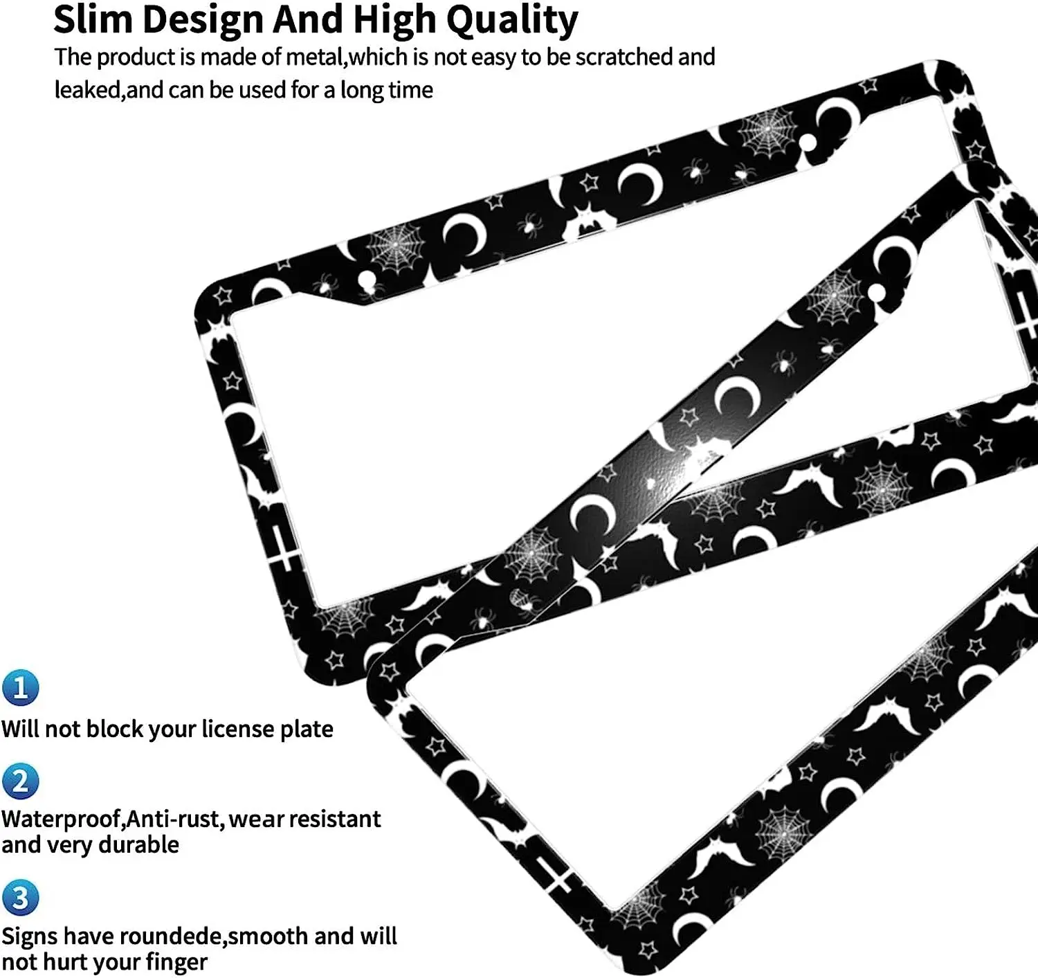 Frame Goth License Plate 2 Pack Halloween ddmysmile Gothic Skull Car Accessories Aluminum Metal License Plate Cover For All Car Models Smile