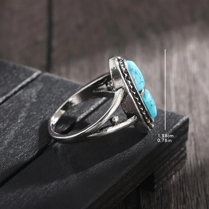 Ethnic Geometric Bohemian Style Natural Turquoise Ring for Women New Personalized Design Rings Vintage Jewelry Accessories Gifts smile