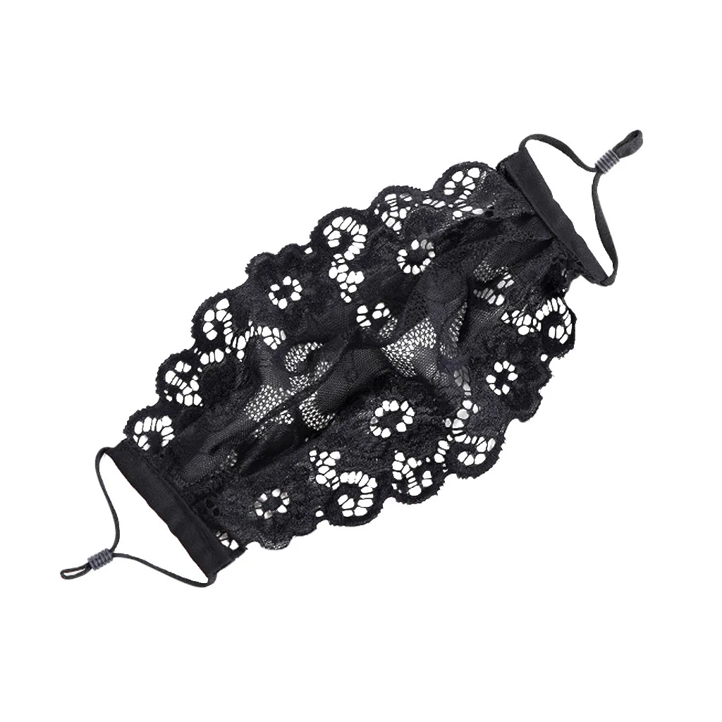 Masks Single Face Ladies Layer Black Embroidery Lace Adjustable Mesh Thin Breathable Washable Reusable Halloween Cosplay Mask smile