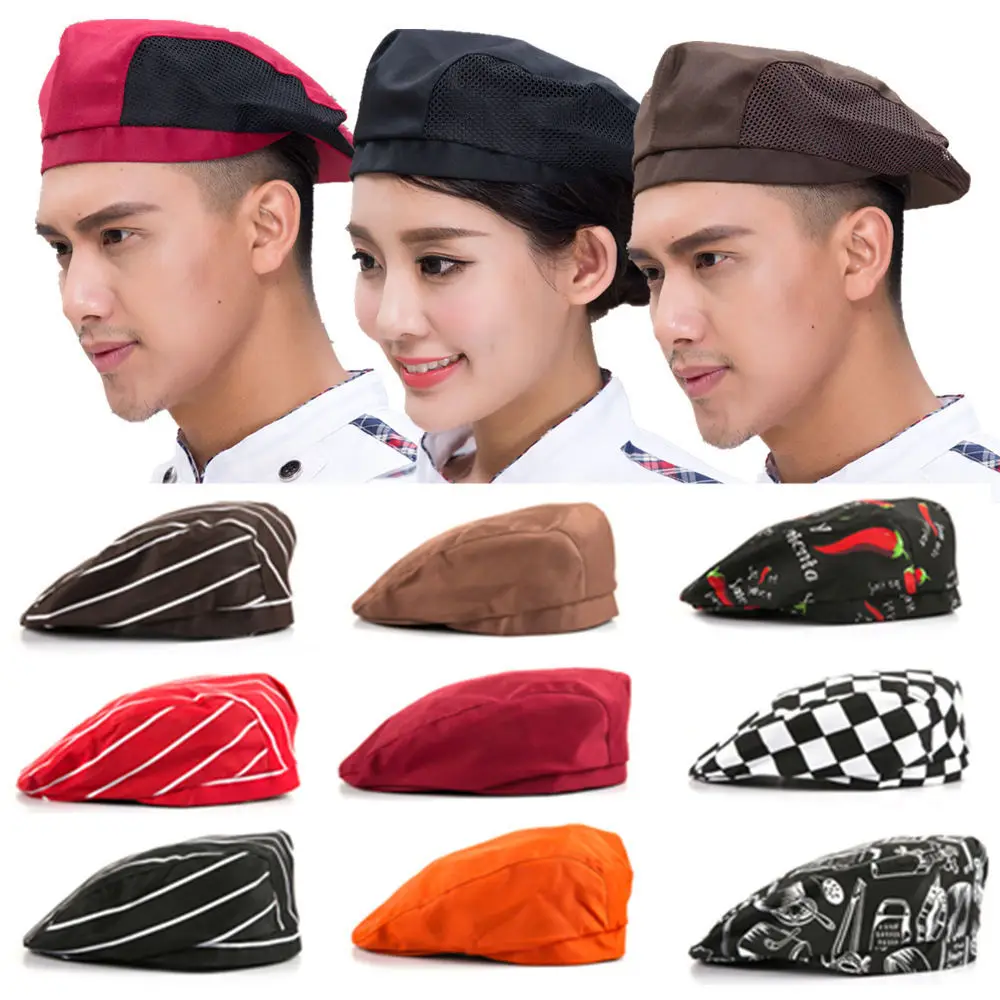 Hat Beret Waiter Cowgirl Cap Breathable Net Chef Hat Front Hat Catering Milk Tea Baking Men Women smile