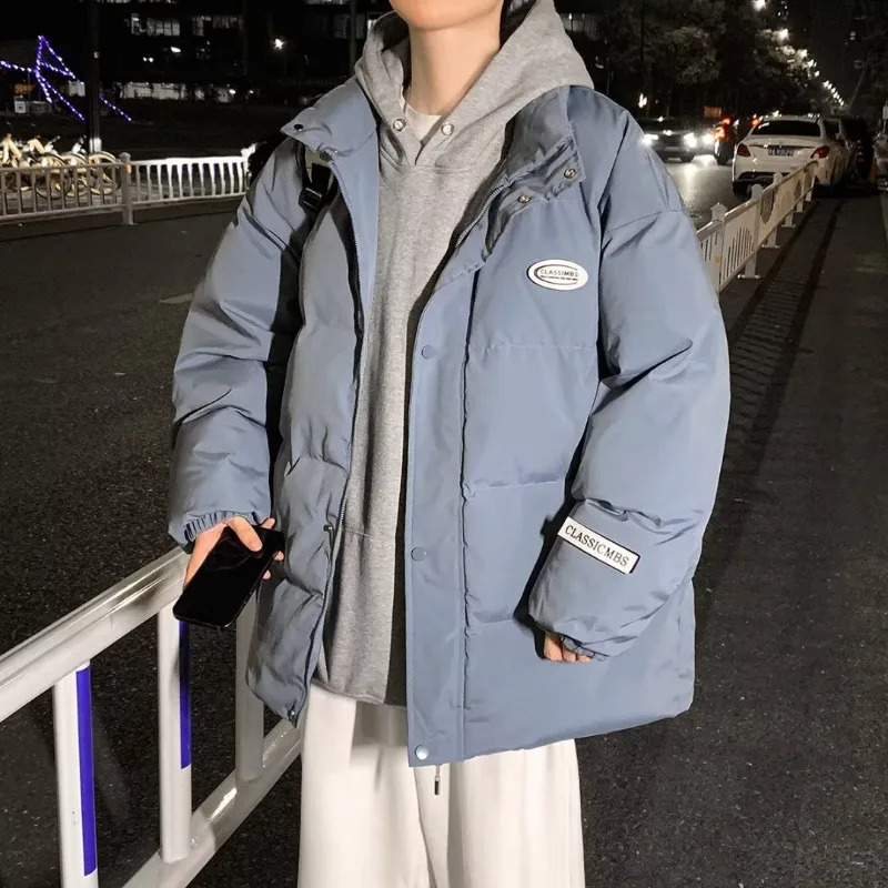 Retro cotton padded jacket mens winter vertical cotton padded youth trend casual cotton padded jacket loose and fashionable 241108