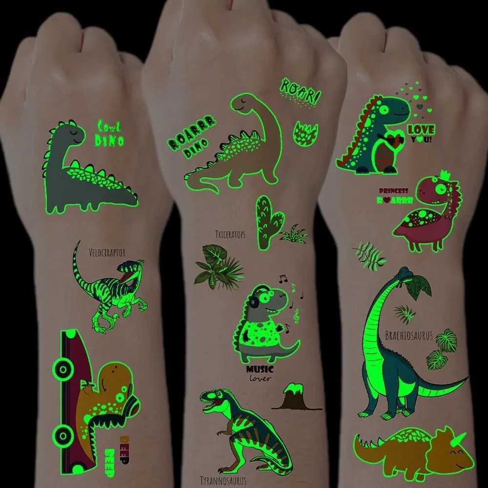 10 pieces of luminous dinosaur luminous waterproof temporary tattoo stickers mermaid lion sparkling tattoos childrens arm art fake tattoos W241109