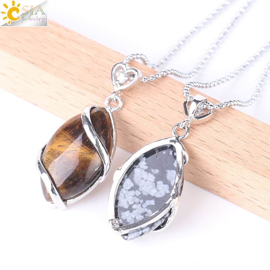 CSJA Natural Stone Quartz Crystal 2025 new Necklace & Pendant for Women Healing Stones Pendants Shape Beads Amethysts Necklaces Men F563