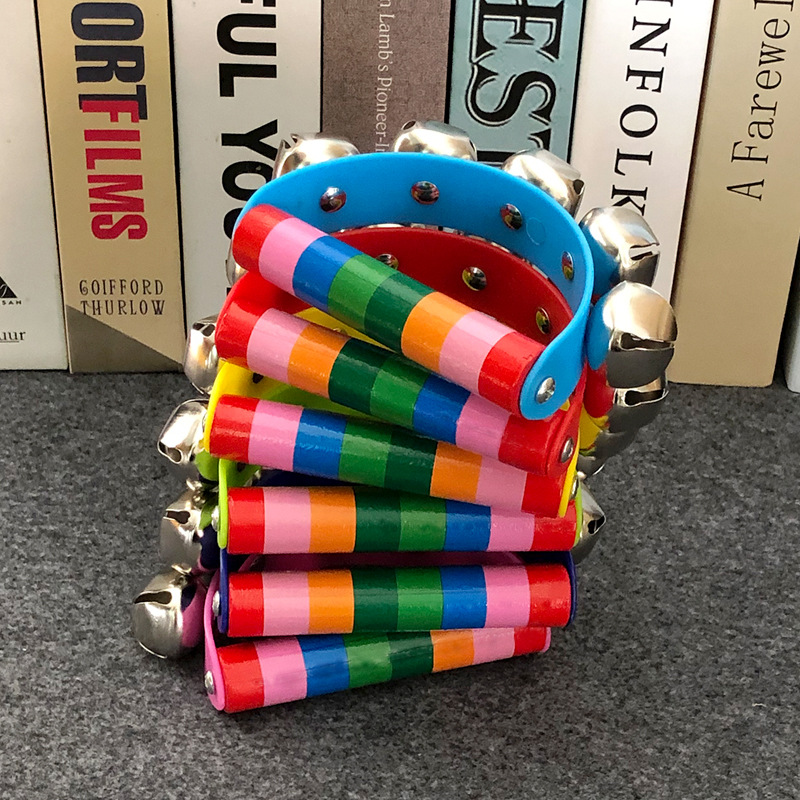 Children's Early Educational Toys Musical Instrument Semicircle Hand Rattle Grip Colorful Wooden Handbell Leather Five Bells