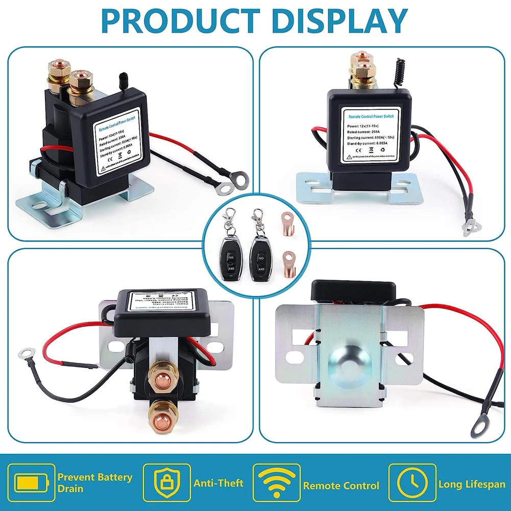 Battery Switch Relay 12V 500A Remote Control Battery Disconnect Cut Off Isolator Master Switch Anti-Theft for Auto Truck Trailer