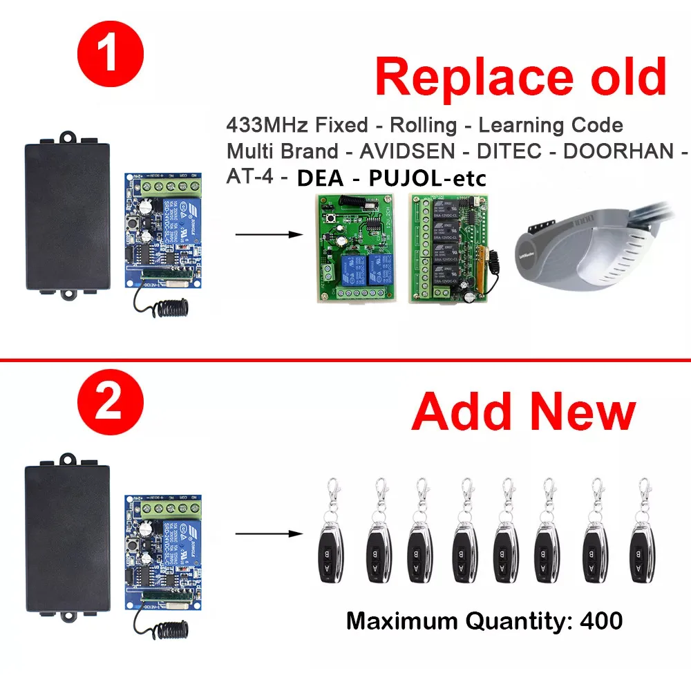 DEA Door CARDIN Garage Universal Module DC12V 24V 1CH Relay Switch Momentary Mode Lock Mode Switch Mode 433.92MHz Receiver smile