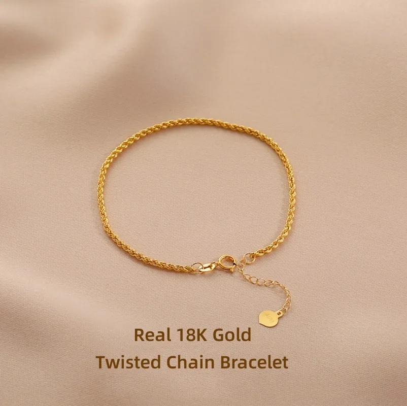 Authentic VITICEN Real Gold Au750 Twisted Chain Bracelet Adjustable Classic Present Exquisite ddmysmile Gift For Woman Fine Jewelry Smile