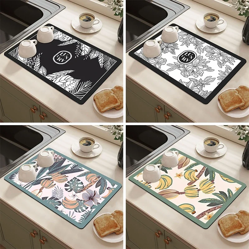 Absorbent Dish Drainer Super Anti-slip Coffee Drain Pad Kitchen Absorbent Draining Mat Drying Mat Quick Dry Placemat Supplies smile