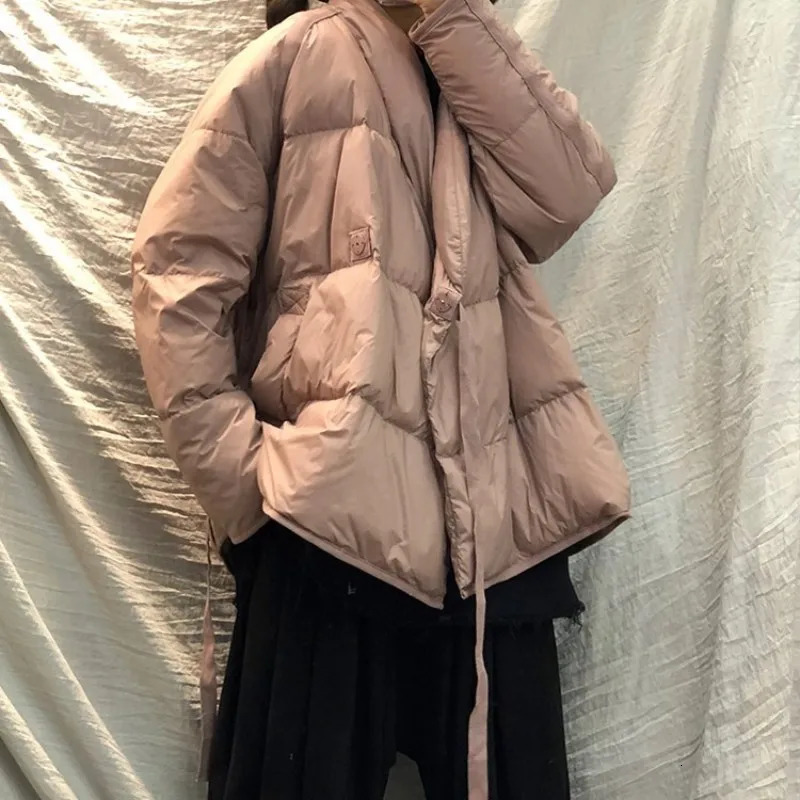 Winter womens down jacket warm retro short white duck down jacket fashionable solid color loose thick coat womens street clothing 241108