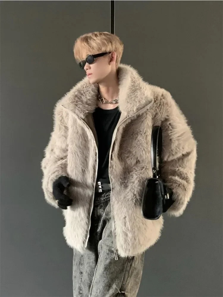 Korean fashion s fox fur coat for autumn and winter warm and thick black s fur coat trend street clothing mens clothing 241108