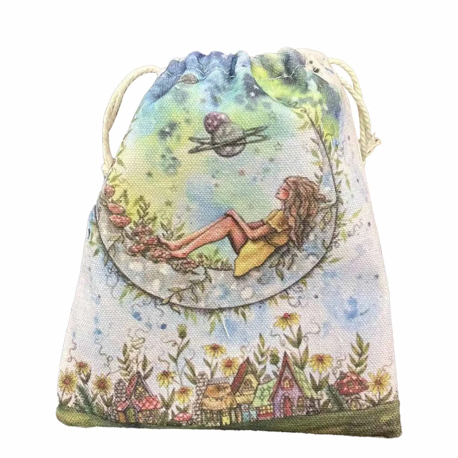 Card Storage Tarot Veet Bag Double Printed Mini Drawstring Crystal Package Board Games smile