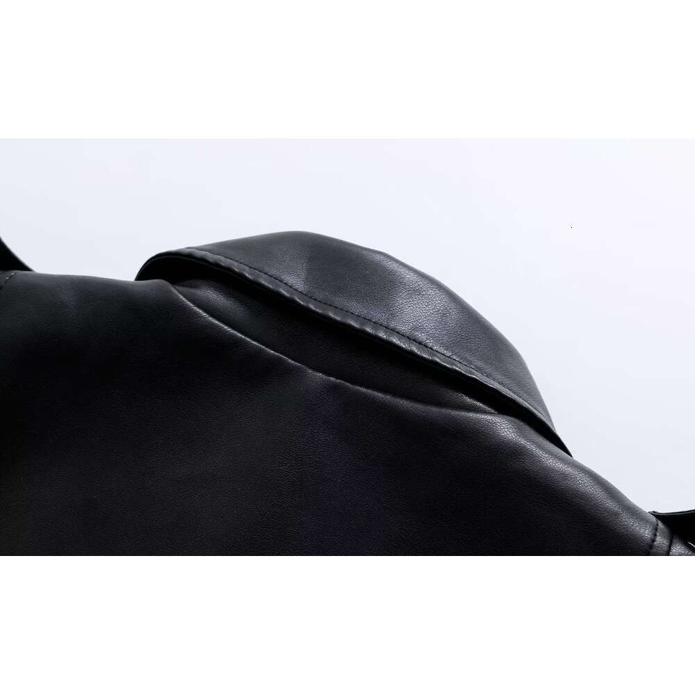 shanshi leather jacket women new faux leather with collar long sleeved waistband casual jacket