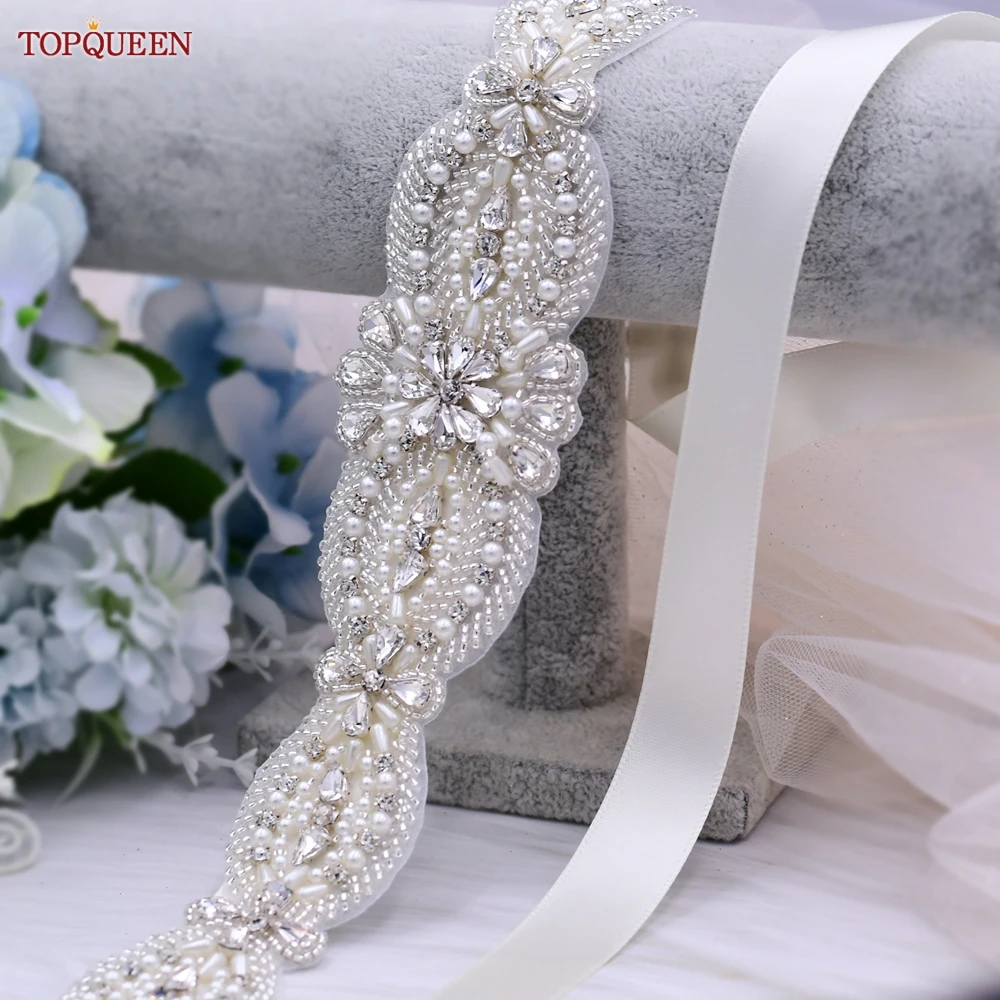 Bridal Belt TOPQUEEN ddmysmile Rhinestone Crystal Beaded Sash Wedding Accessories Women's Prom Party Dresses Waistband S490 Smile
