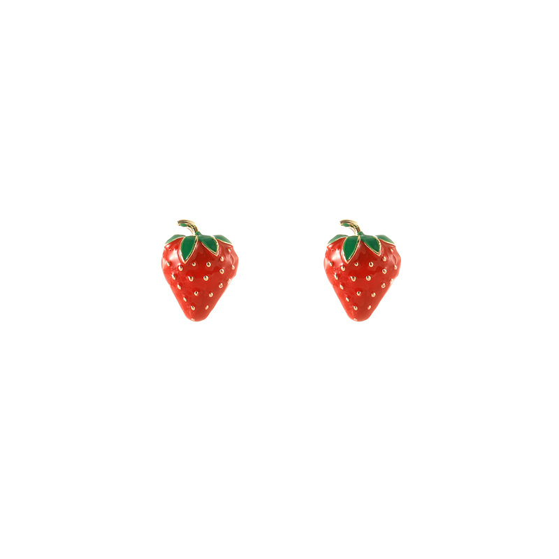 Celebrity Girls Cute Small High-end Red Strawberry Earrings Street Beat Net Red Personality Wild Earrings Beads Earrings Women