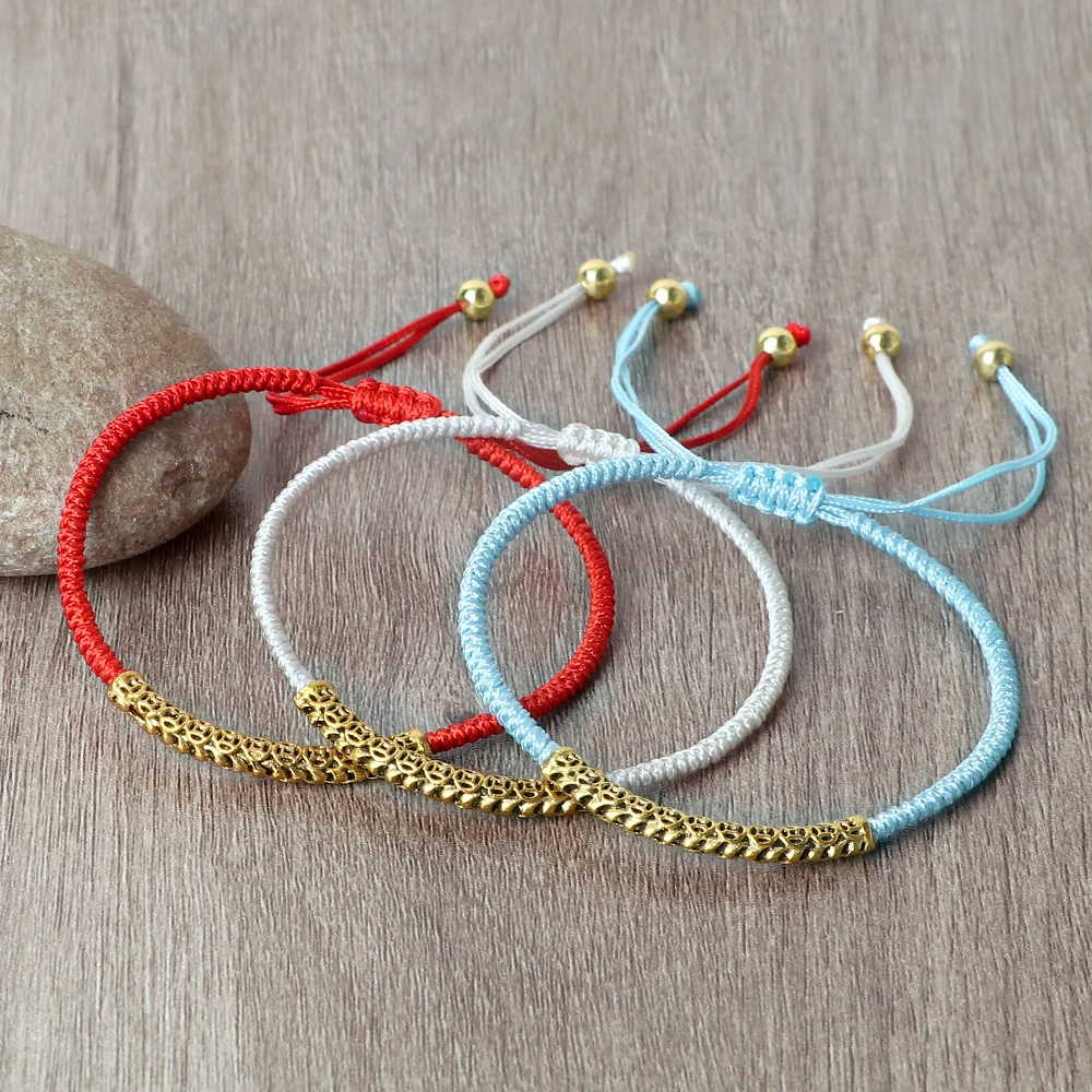 Braided Lucky Colorful Handmade Rope Bracelets for Women Men Vintage Gold Color Long Tube Accessories Wristband Bangles Jewelrys smile