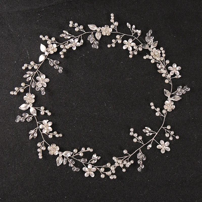 Flower Rhinestone Crystal Long Pearl Headbands Hairbands Tiaras For Bride Women Wedding Hair Accessories Ornaments Jewelry Gift smile