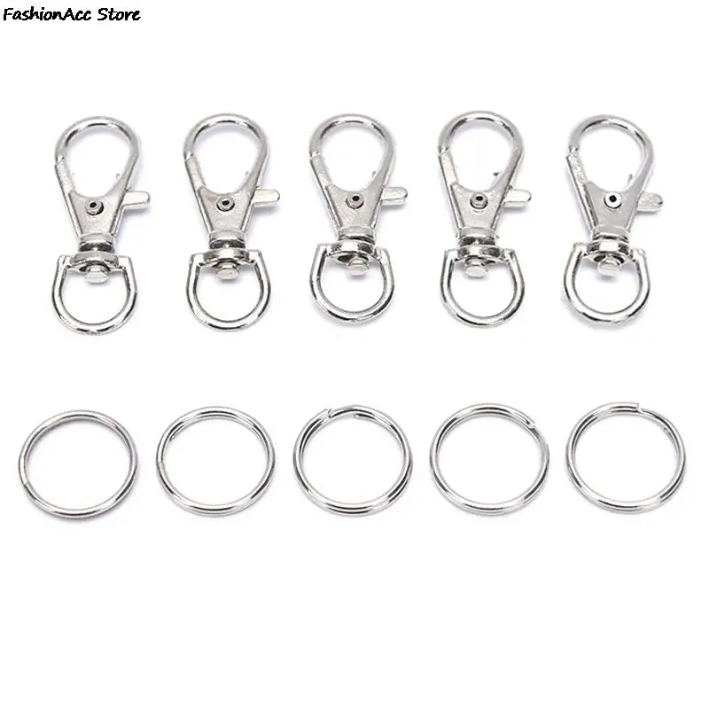 new 50pcs 2025 Metal Key Chain Rings Swivel Clasps Lanyard Snap Hook Lobster Claw Clasps Jewelry Finding 25pcs Clasp +25pcs Chain Rings