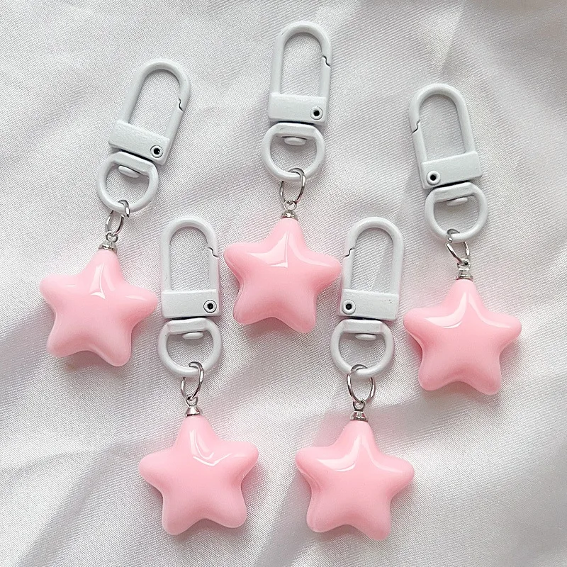 Cute Yellow PCS 1 Pink Stars Keychain Pendant Keyring for Girls Backpack Charm Headphone Case Accessorie Creative Gifts smile