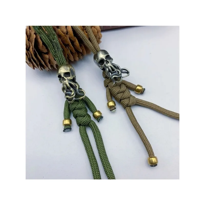 Brass Knife Bead Punk Key Ring Pendants Copper Skull Keychains Rope Beads Paracord ddmysmile Car Accessories Smile