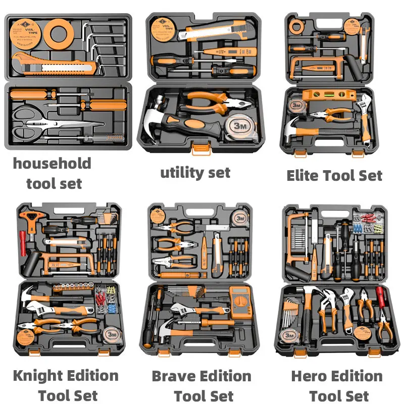 Complete Tool Set Hand Toolbox Home Repair Tool Kit Woodworking Wrench Hammer Screwdriver Socket Full Multitool Tool Box Set