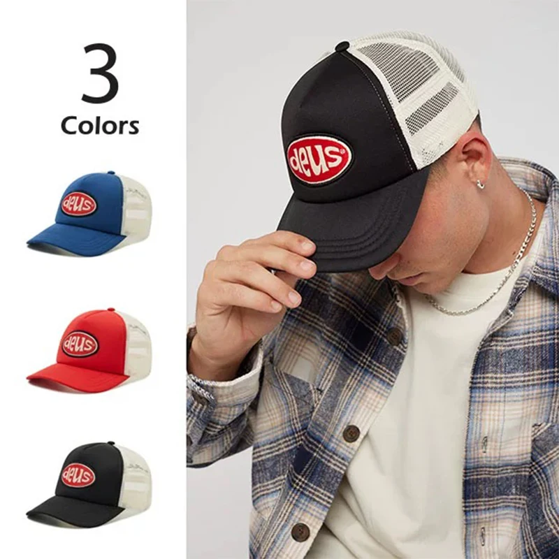 Letter Locomotive Block Color Half Mesh Caps New ddmysmile Men Women Sunshade American Vintage Breathable Versatile Baseball Hats Fashion Smile