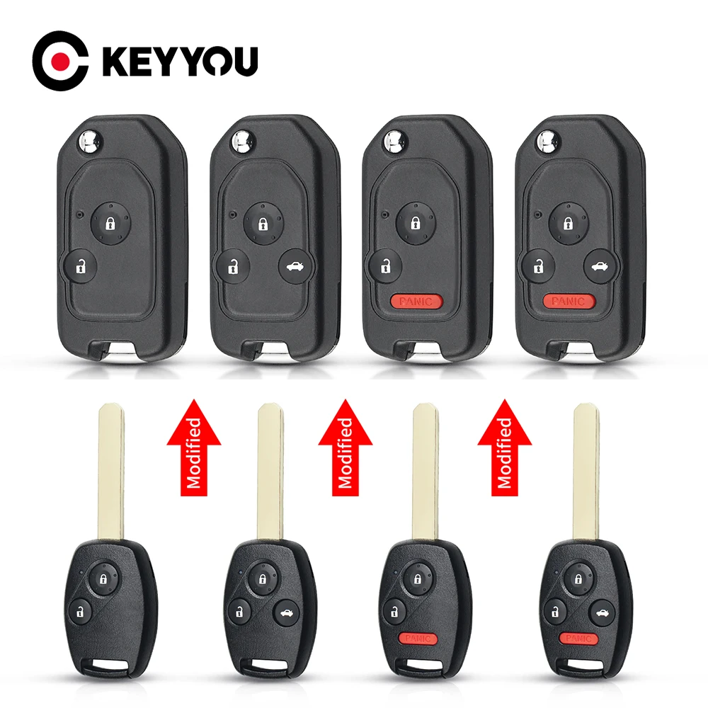 Car Key Modified KEYYOU Case For Honda Fit CRV Civic Insight Ridgeline HRV Jazz ACCORD 2003-2013 smile