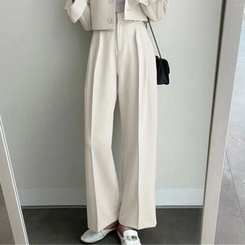 Women's Two Piece Pants Sets Women Outifits Fall Office Lady Korean Blazer Suits Long Sleeve Fashion Coat White High Waist
