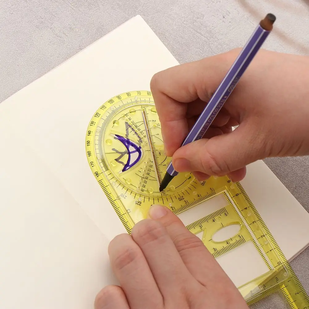 Multifunctional Ruler Plastic Geometric Rotatable Drawing Template Measuring Tool School Office Architecture Drafting ddmysmile Supply Smile