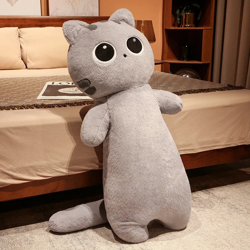 1PC 65~130cm Long Giant Cats Plush Toy Cylidrical Animal Bolster Pillow Kawaii Cat Stuffed Plushie Children Sleeping Friend Gift 241108