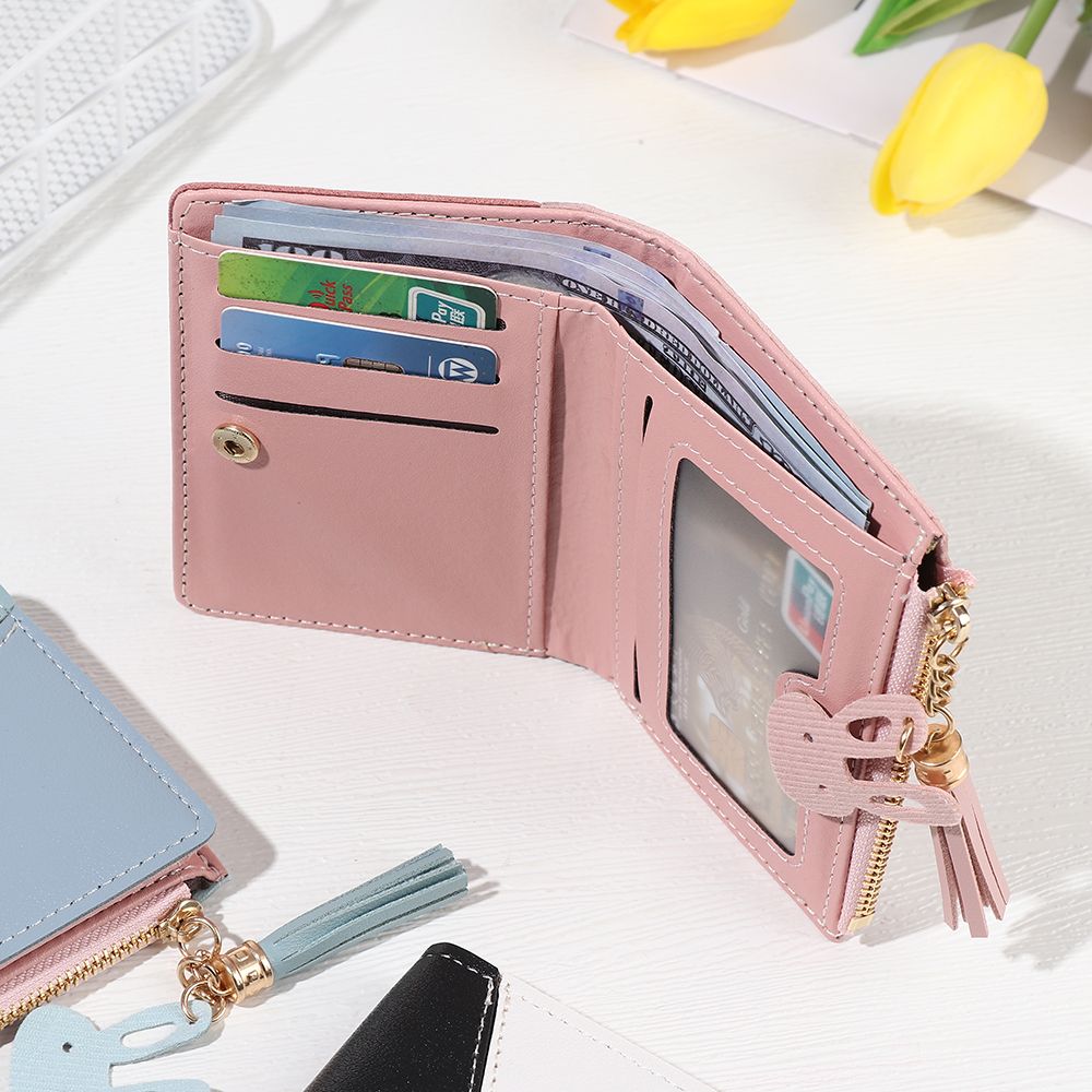 Women's Small Wallet: Popular Cute Tassel Design, Zipper Closure, PU Leather Panelled Mini Coin Purse for Ladies
