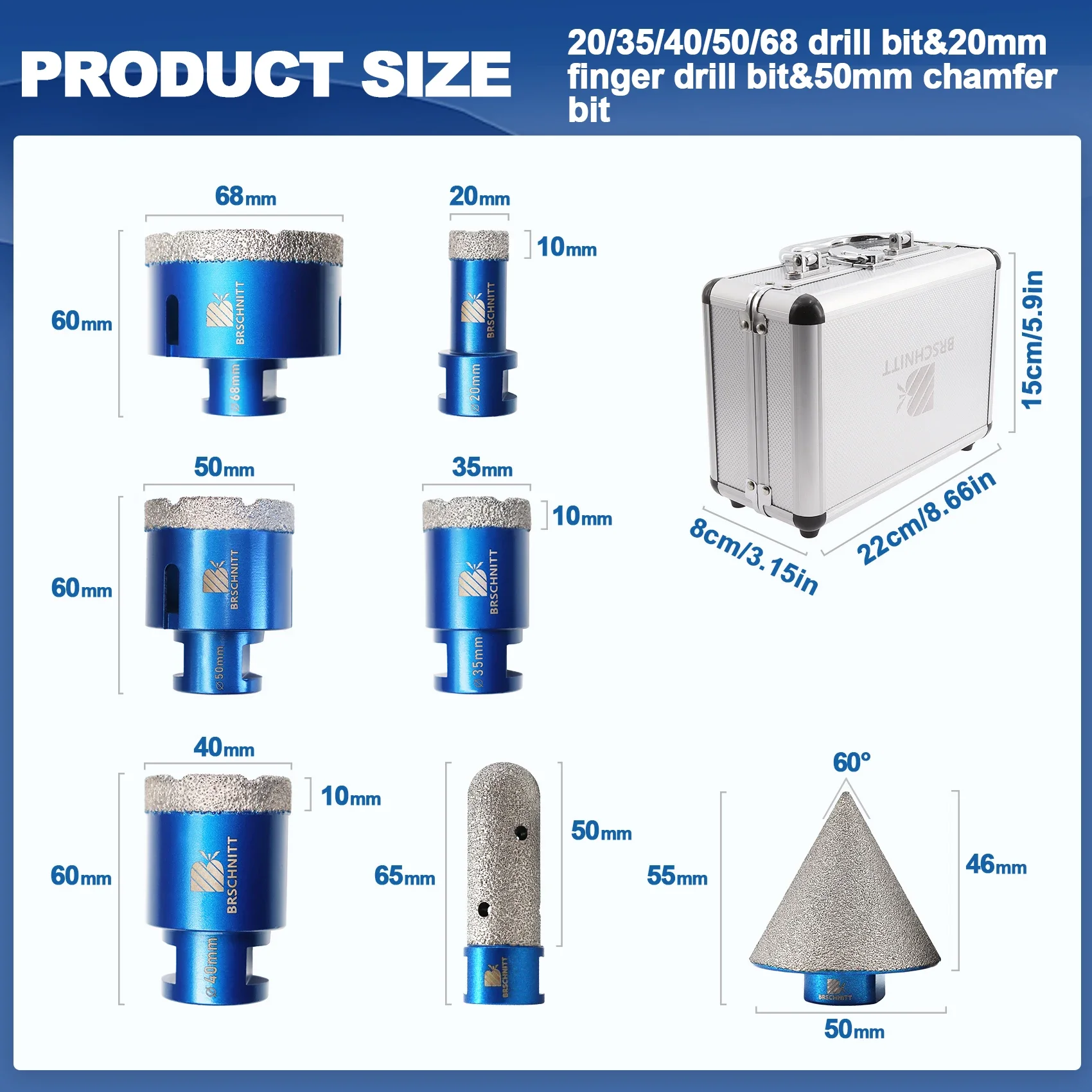 BRSCHNITT 7pcs Dia Drilling Bits Kit Tile 2025 Cutter new for Drilling Ceramic Marble Granite, M14 Thread Hole Saw