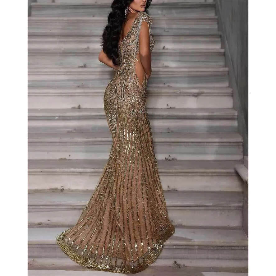 Gorgeous Evening Mermaid Backless Cut-Out Sequined Court Gown Party Dresses Vestido De Noite Custom Made 0213
