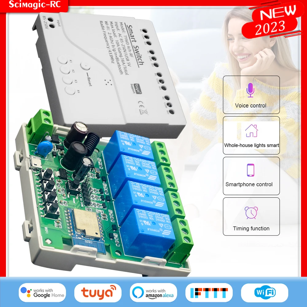 Tuya Smart Life Garage Door Motor Receiver 4CH new Switch Controller WiFi Switch Alexa 2025 Opening Home Control Contact Voice