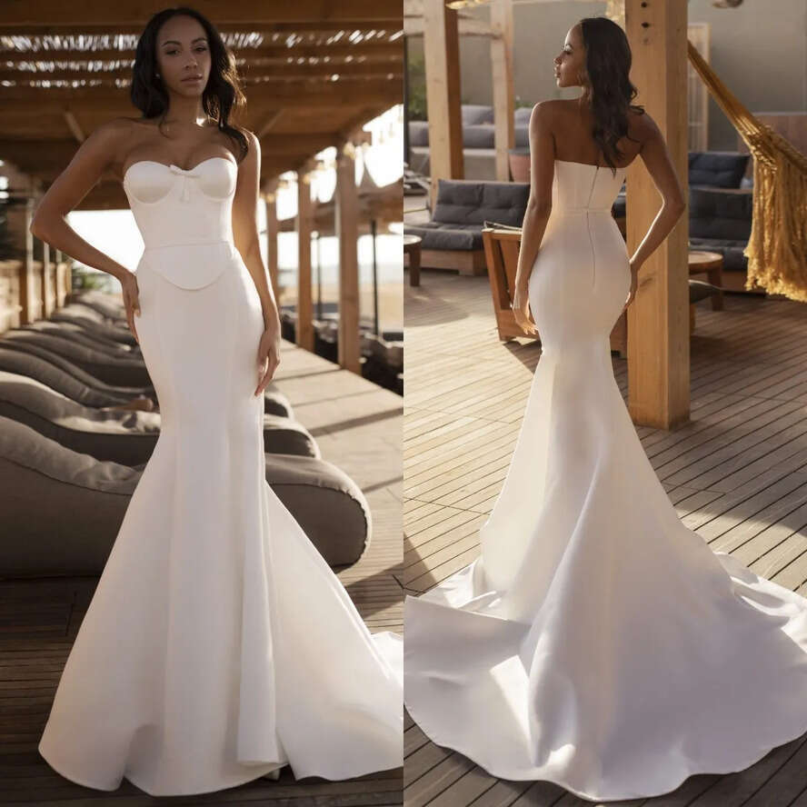 Sweetheart Necke Satin Mermaid Bridal Gown - Elegant Backless Wedding Dress With Sweep Train 0218