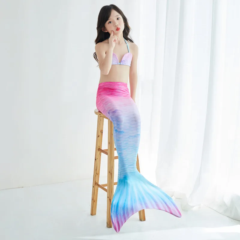 Mermaids For Kids Tails Girls Swimming Dresses Fantasy Swimsuit Can Add Monofin Fin Cosplay Beach Mermaid Bikini Costume smile