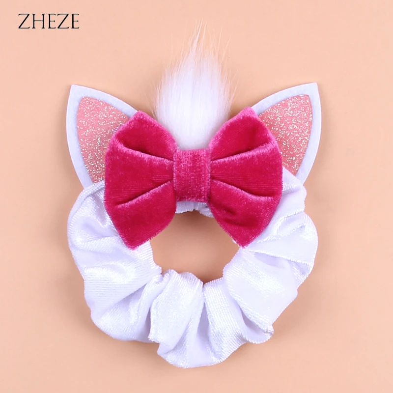 Ears Cat 2024 NEW Veet Hair Scrunchies For Girls Women Cute 4"Bow Elastic Hairband DIY Hair Accessories Boutique Gift Mujer smile