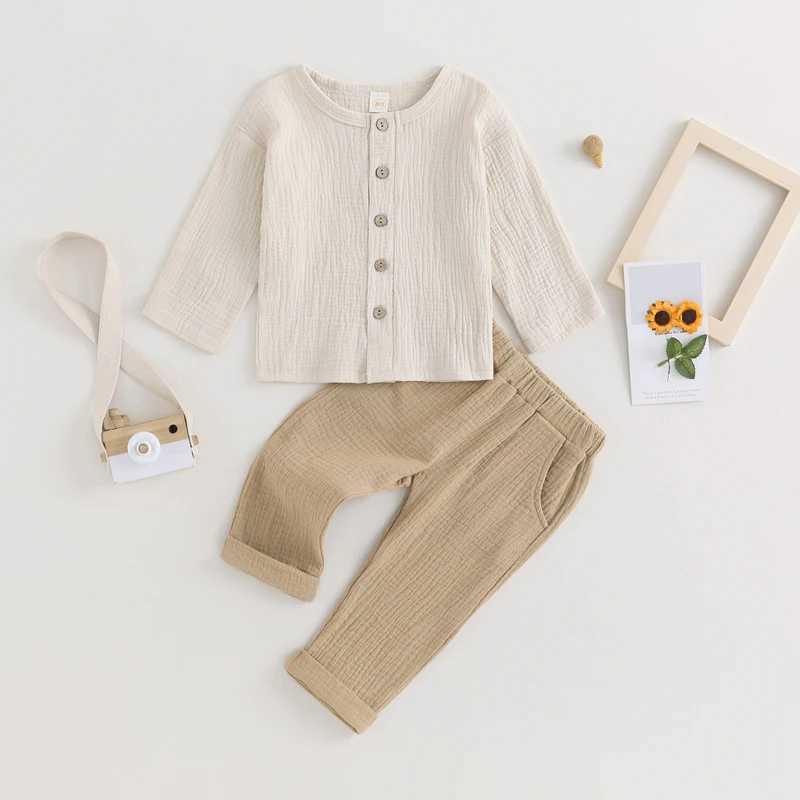 Clothing Sets 2023 Kids Outfits 2 Pcs Linen Cotton Infant Baby Boys Clothing Sets Newborn Top T-Shirt+Solid Color Pants Children Suit