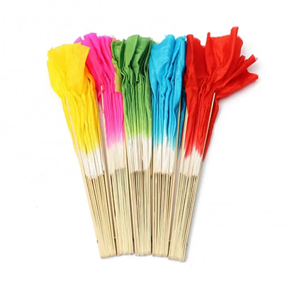 Dancing Fans Chinese Yangko Bamboo Handle Artificial Two-sided Silk Folk Art Belly Dancing Fan Gradient Color Practice Fans smile