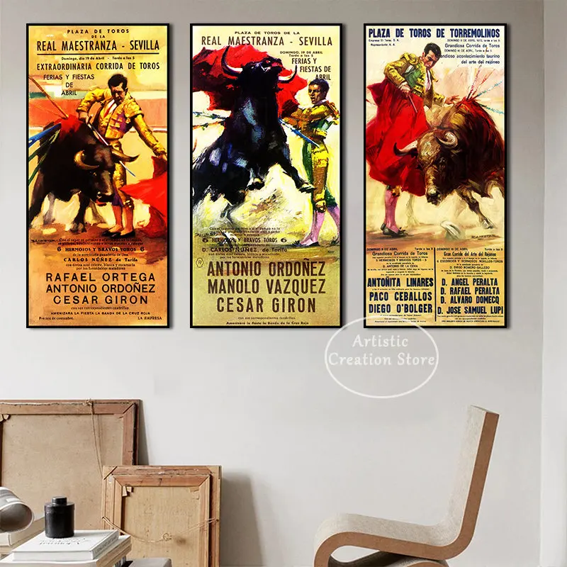 Puerto Vintage Spanish Bullfighting Banus Plaza Madrid Bullfighting Arena Canvas Wall Print Pictures Room Home Decor smile