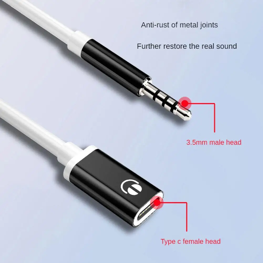 3.5mm Male To Type-c Female Headphone Aux Cable Converter Round Head Earphone Audio Adapter Cable 3 Color